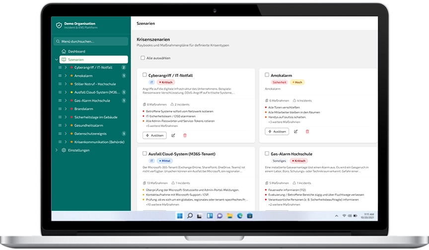 LageControl+ Szenarien und Krisenszenarien im Dashboard